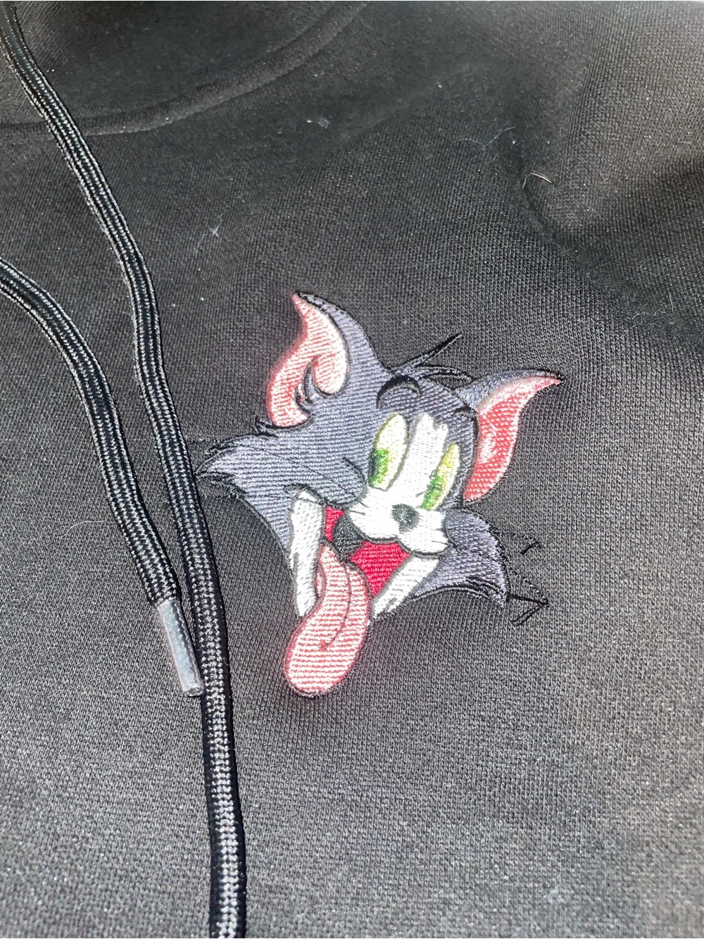 Embroidered Tom & Jerry Black Pullover Hoodie
